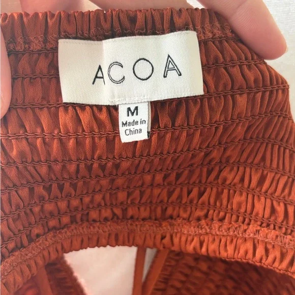 Satin Burnt Orange Cowl Neck Mini Dress Open Back Slip Date Night ACOA M - Picture 2 of 10